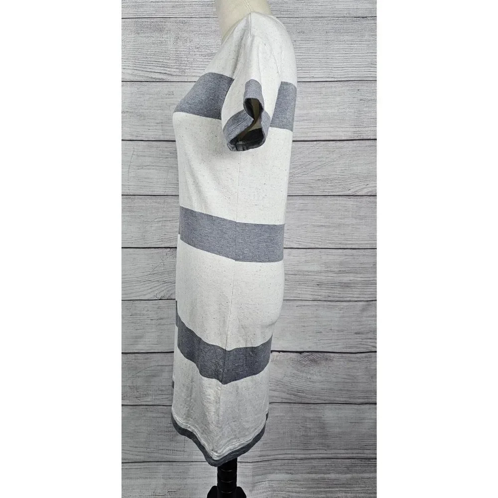 Lou & Grey Soft Striped Tee Shirt Dress Grey and Off White Size Small - Picture 3 of 8